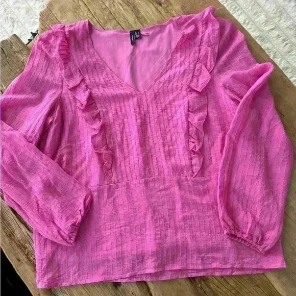 Vero Moda V Neck Frill Top ~ Poppy ~ Large ~ NWOT! - Picture 1 of 6